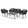 Baxton Studio Stewart Grey Upholstered and Grey Finished Metal 4-Piece Patio Set 171-10774